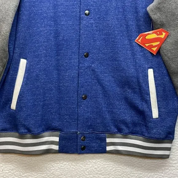 Superman Bioworld Jacket Mens XL Blue Gray Varsity Fleece Snap DC Comics Logo - Picture 5 of 11